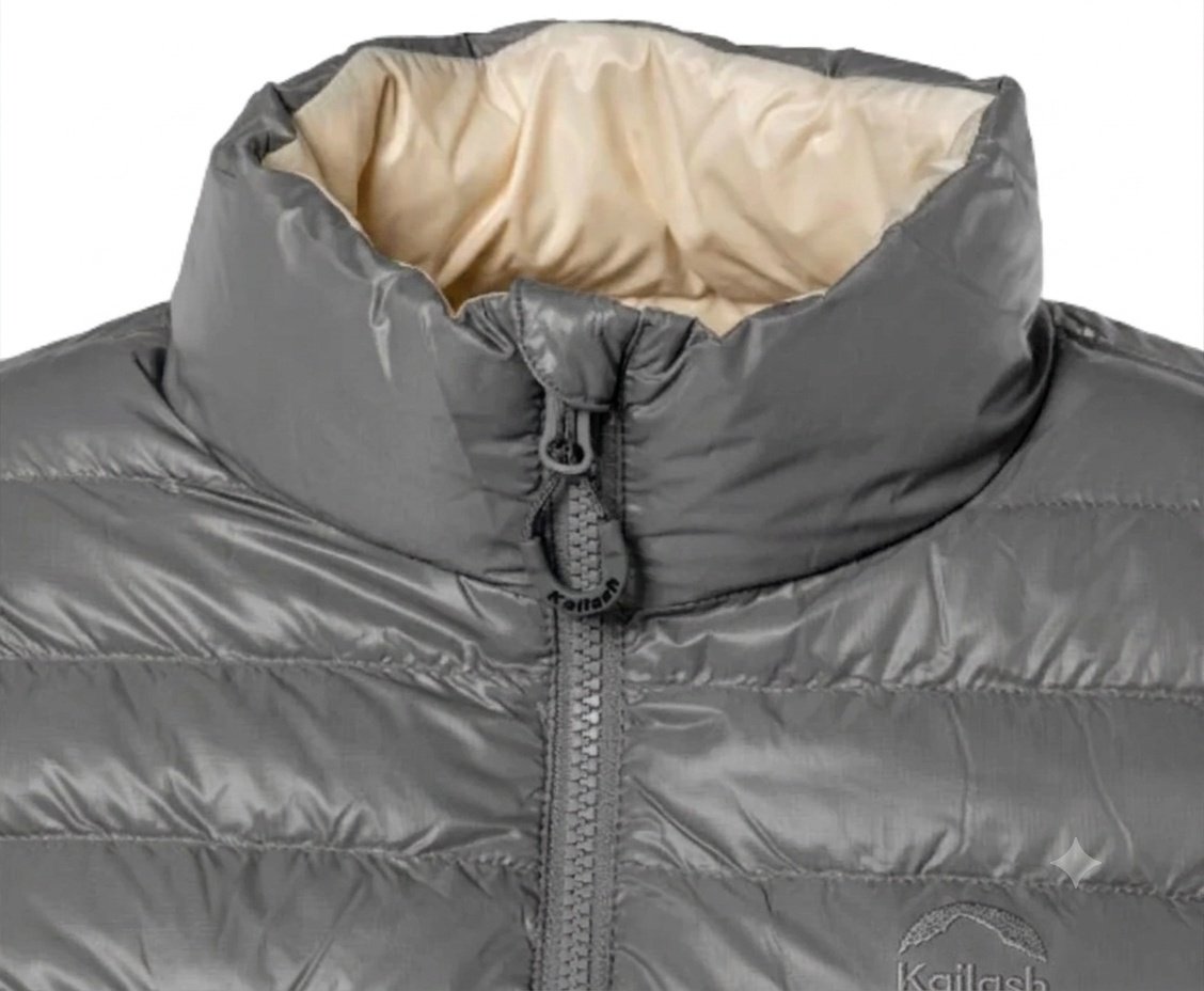 Jaqueta Kailash Puffer Dupla Face Pluma Ganso Feminina Chumbo/off White