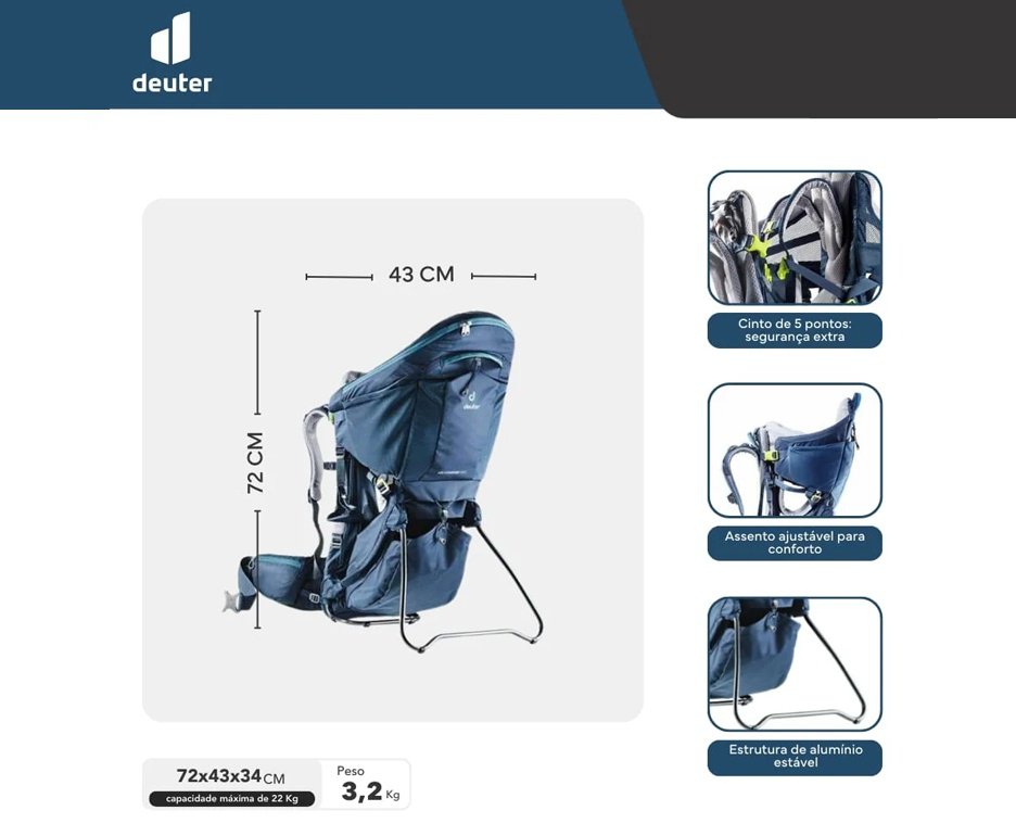 Mochila de Transporte para Bebê Até 21Kg Deuter Kid Comfort Active - Azul