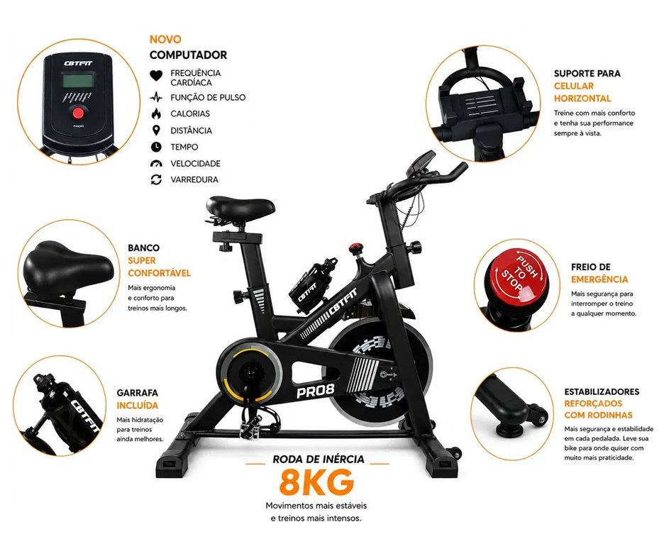 Bicicleta Ergometrica Spinning CBTFIT PRO 8