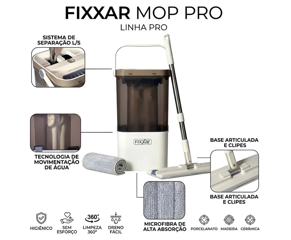 Mop Profissional Fixxar - Separação De Água Suja + Refis