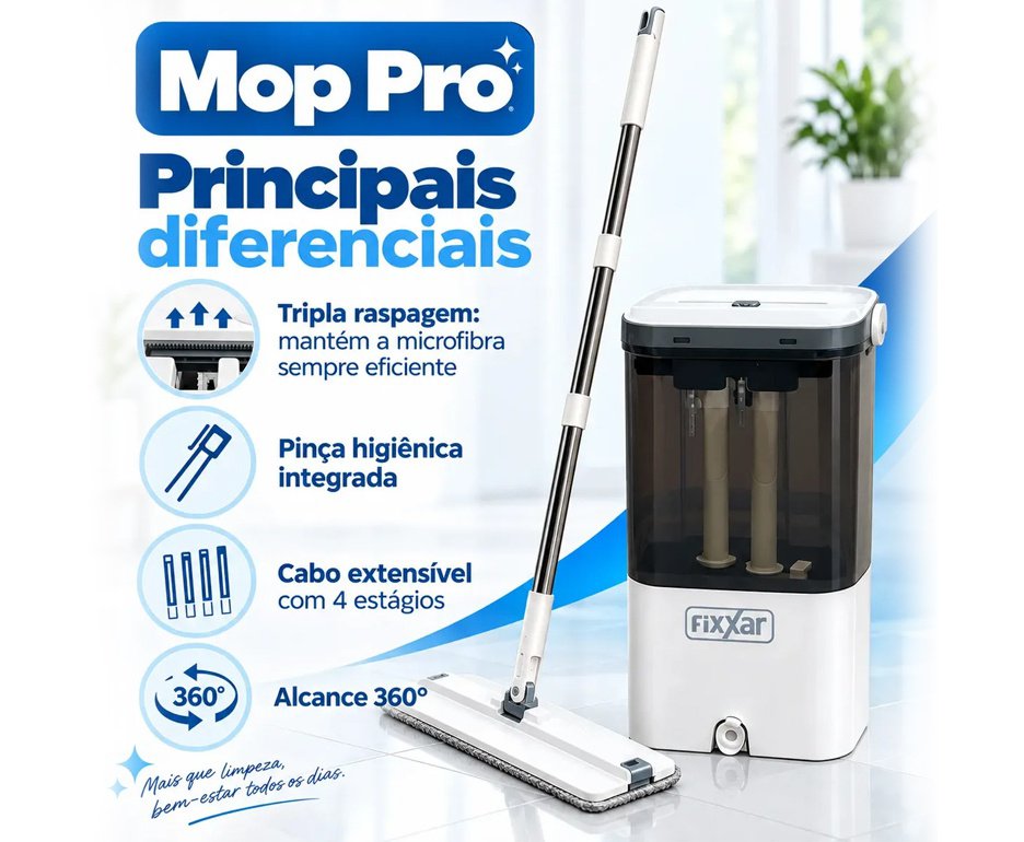 Mop Profissional Fixxar - Separação De Água Suja + Refis