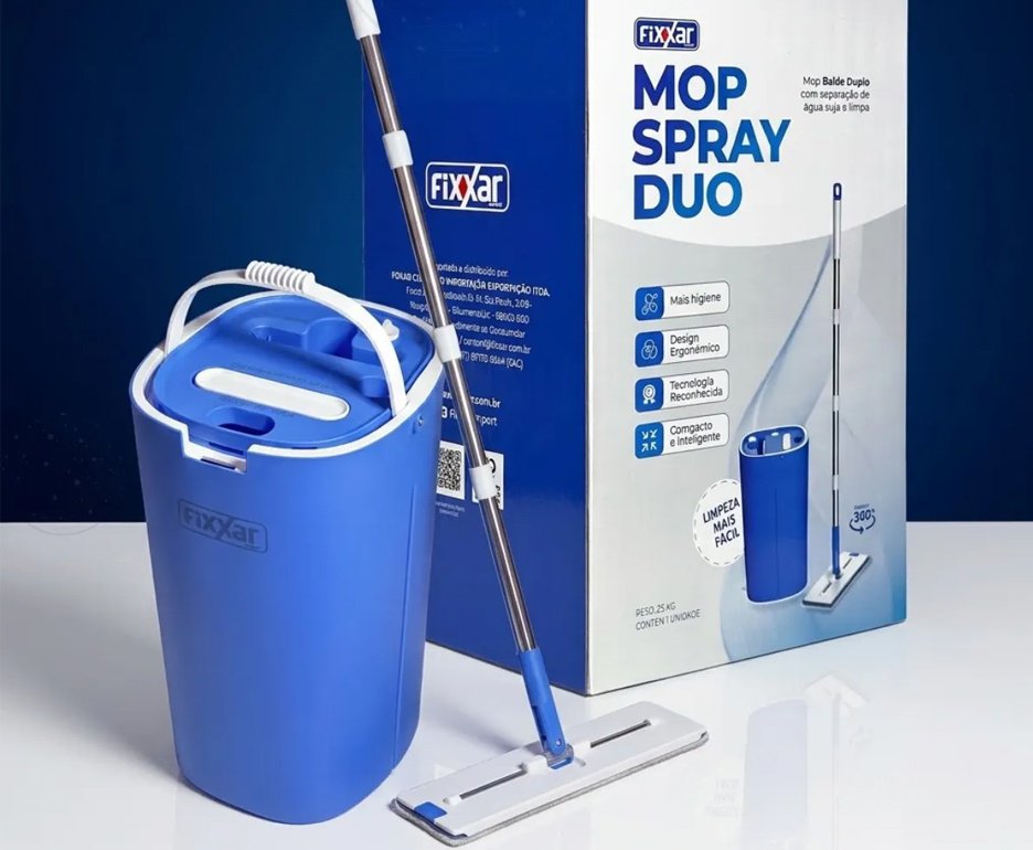 Mop Spray Duo Fixxar 480ml Giratório 360° Microfibra