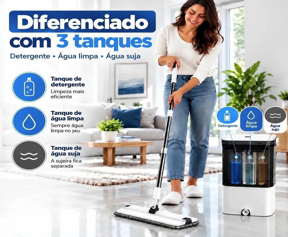 Mop Spray Duo Fixxar 480ml Giratório 360° Microfibra