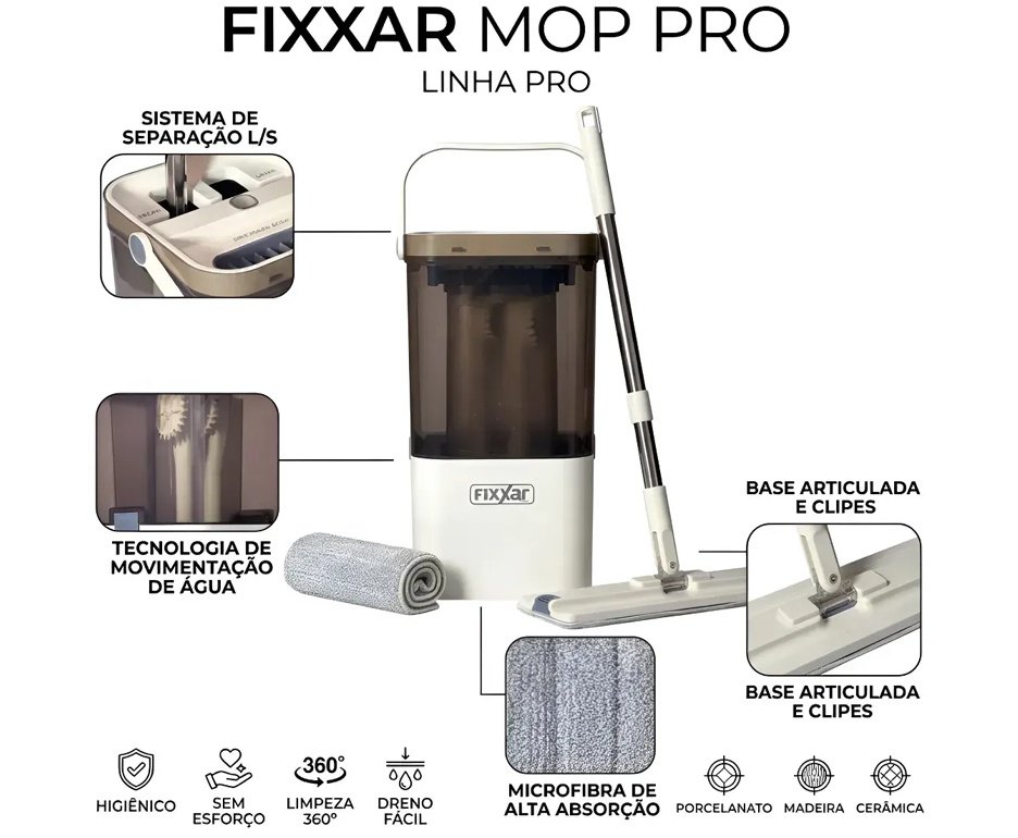 Mop Spray Duo Fixxar 480ml Giratório 360° Microfibra
