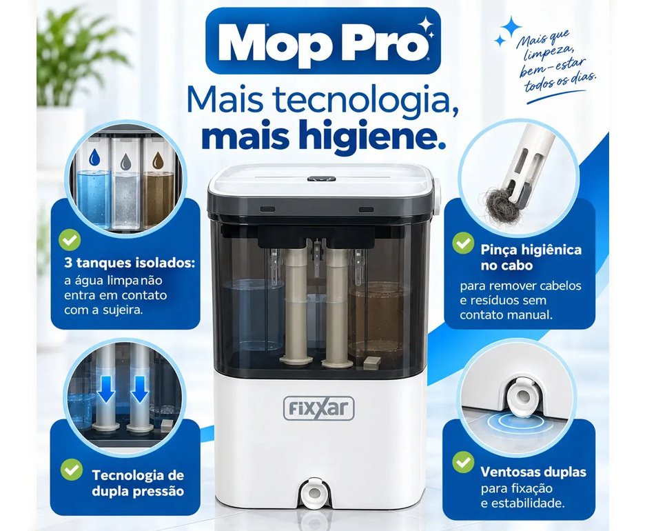 Mop Spray Duo Fixxar 480ml Giratório 360° Microfibra