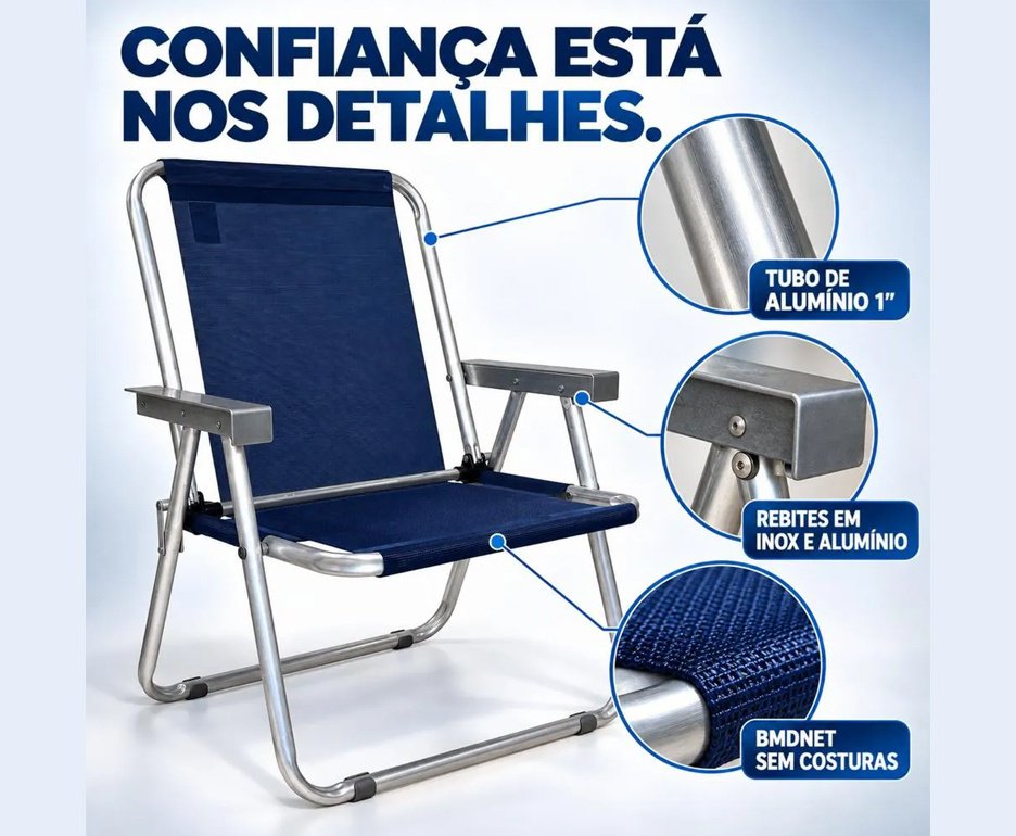 Cadeira Zaka Max Braço Alumínio -  Marinho