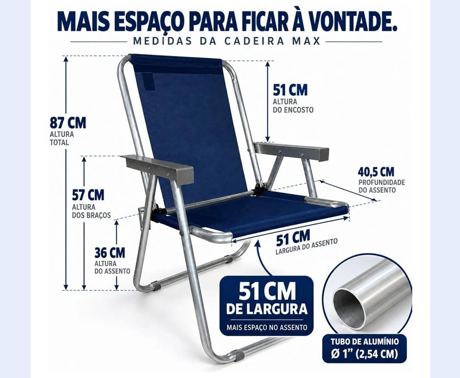 Cadeira Zaka Max Braço Alumínio -  Marinho