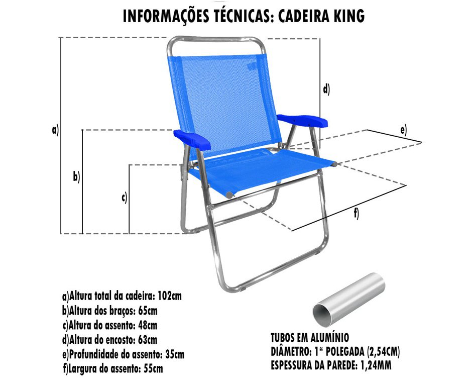 Cadeira Zaka King Alumínio Reforçada 140 kg - Azul Marinho