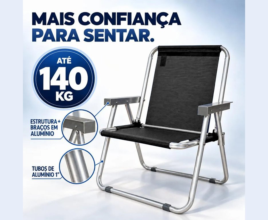 Cadeira Zaka Max Braço Alumínio Capacidade 140kg - Preta