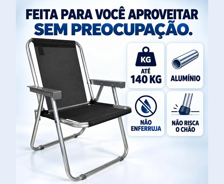 Cadeira Zaka Max Braço Alumínio Capacidade 140kg - Preta