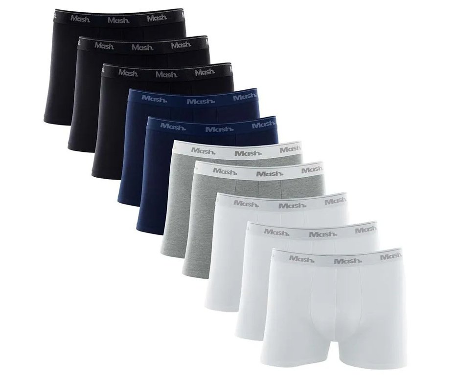 Kit 10 Cuecas Boxer Cot Ela Bord 170.38K BR00/PT00/CZ06/AZ20/AZ08 P