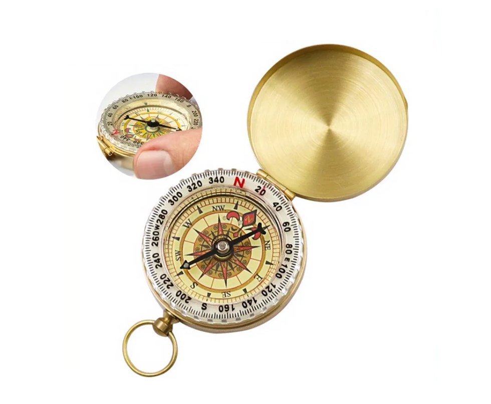 Bússola de Bolso Compass Fosforescente Dourada