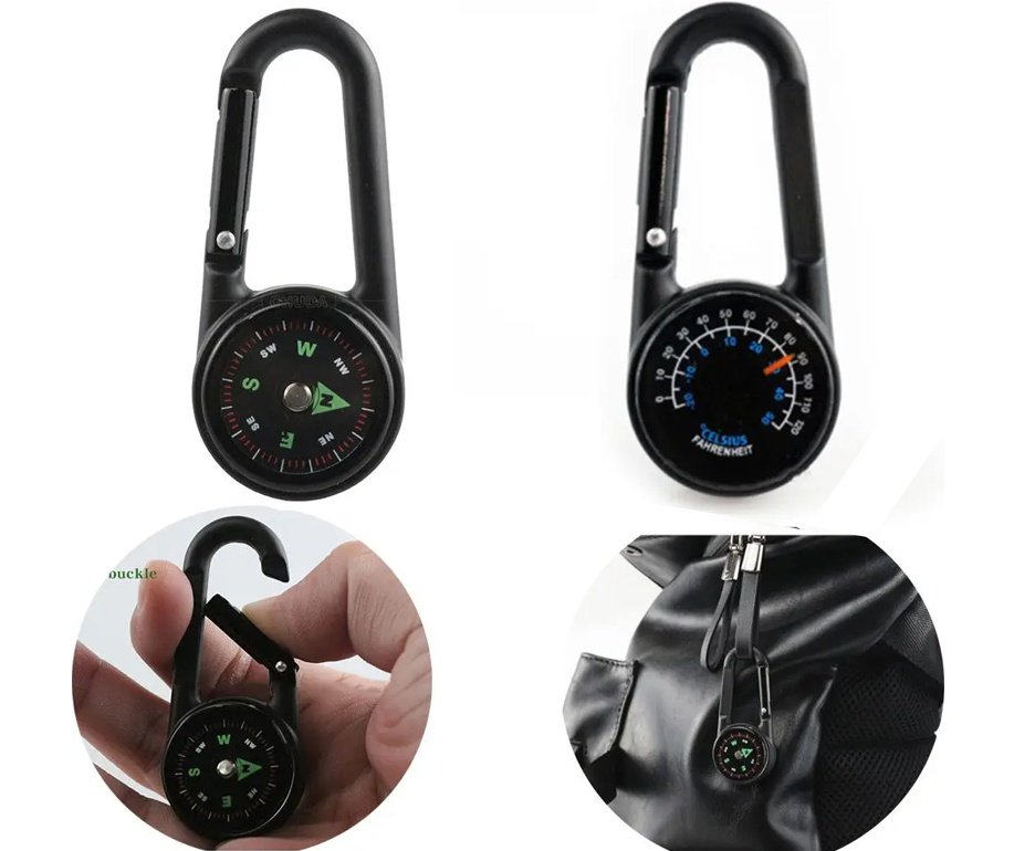 Bussola Magnética e Termômetro Mosquetão Compass