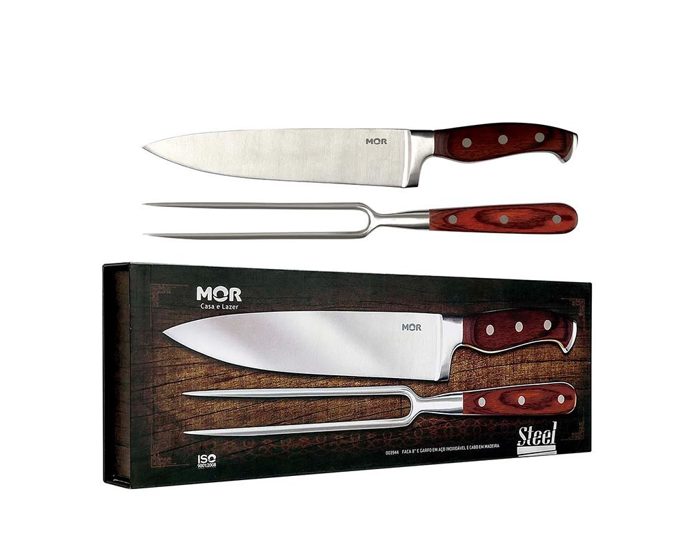 Conjunto De Faca 8" E Garfo Inox Para Churrasco Mor
