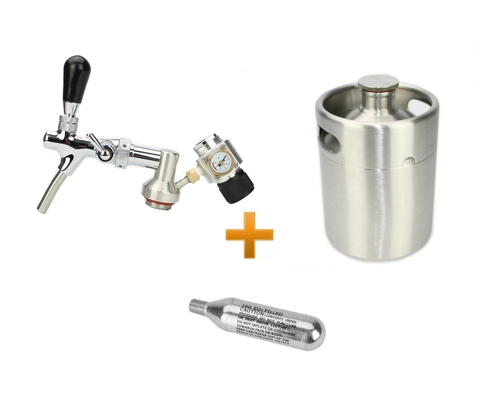 Kit Growler Em Aço Inox 5l + Torneira Italiana + Co2 16g Para Cerveja E Chopp Artesanal