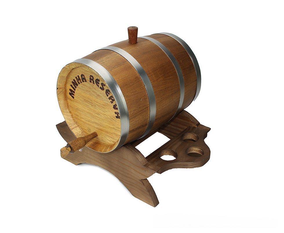 Barril De Madeira Misto Carvalho Nacional/umburana Com Suporte Para Copo Americano 2,5 Lt - Tanoaria Barros