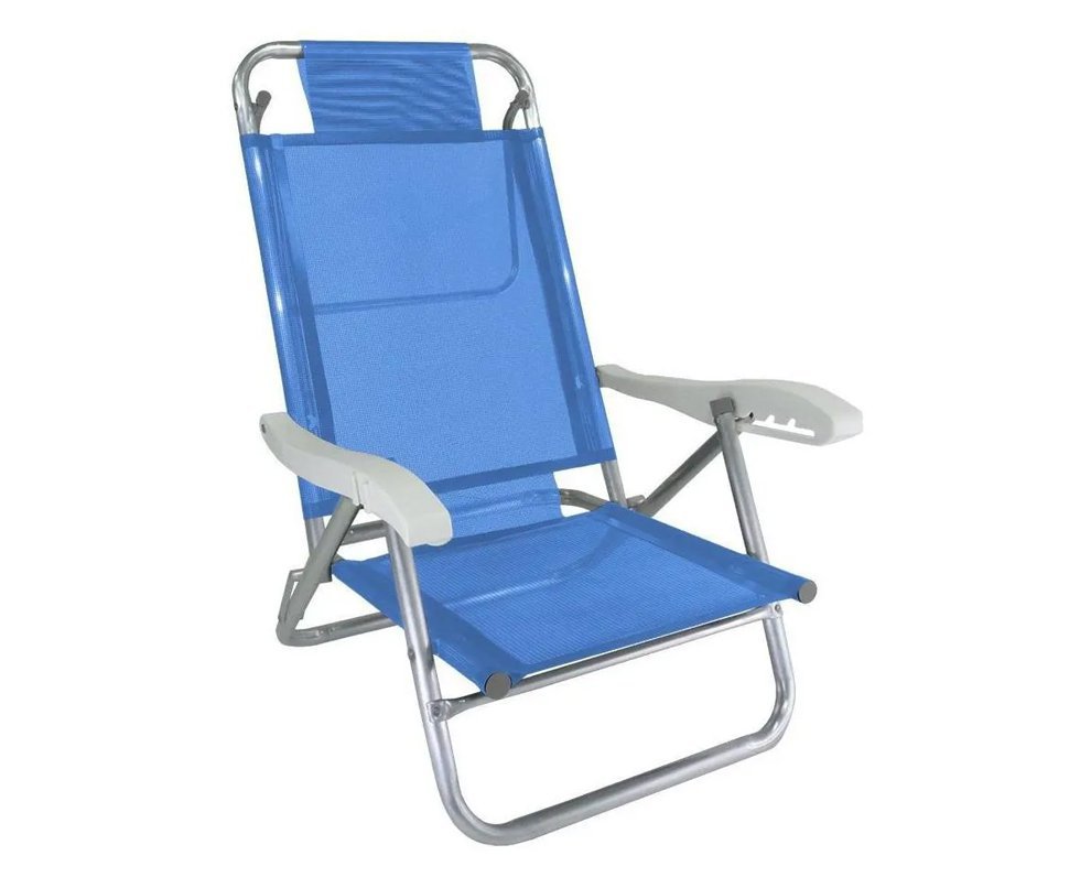 Cadeira Praia Em Aluminio Banho De Sol Azul Cap 120kg - Zaka