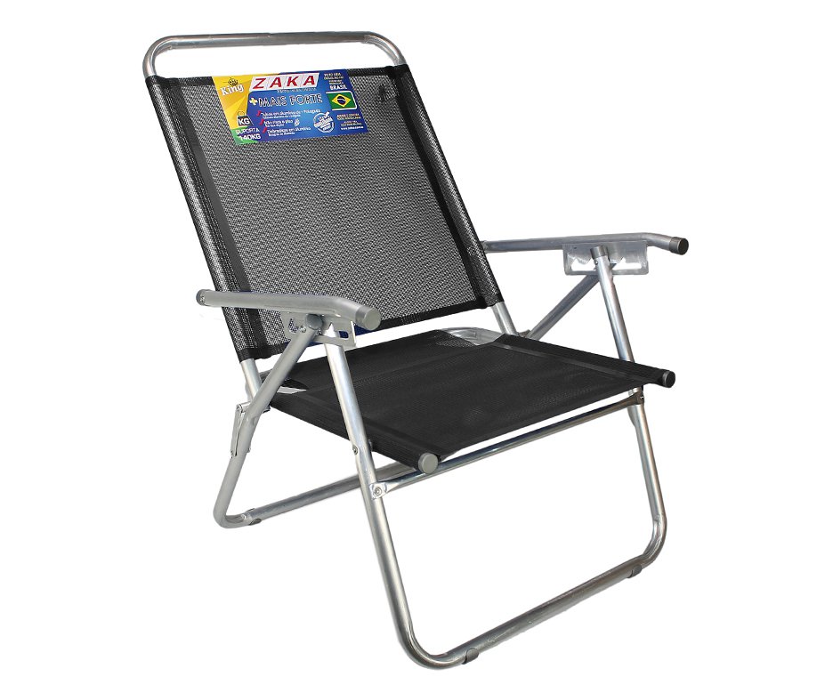 Cadeira De Praia Em Aluminio Zaka King Reclinável Preta Capacidade 140kg