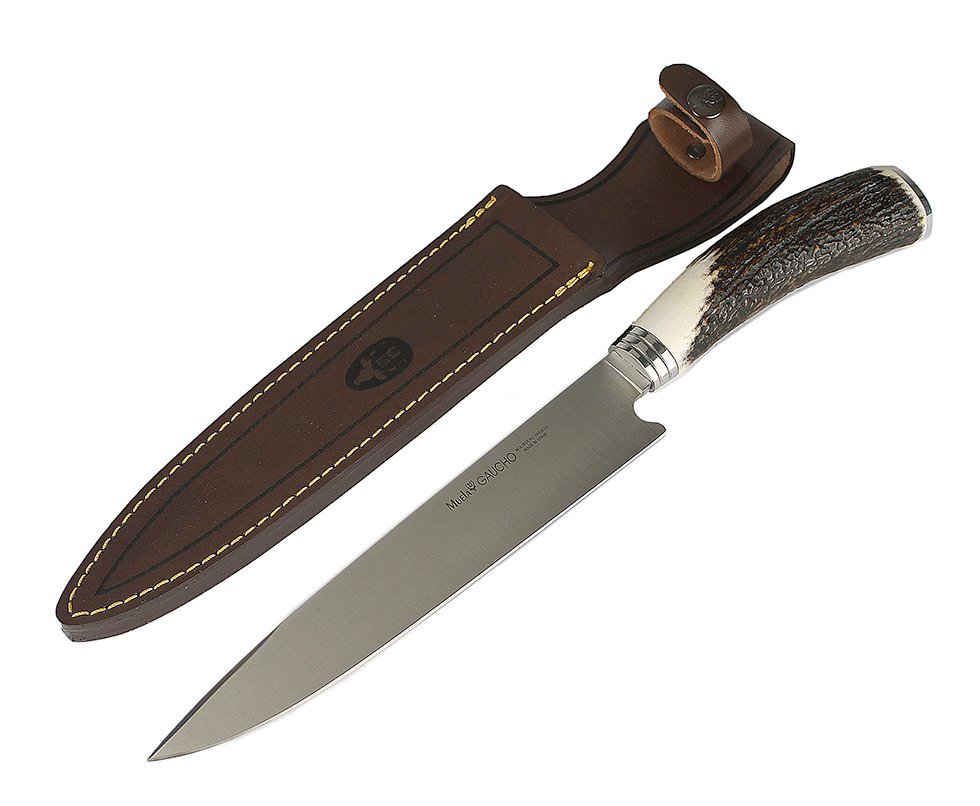 Faca Muela Gaucho 20a Cabo Chifre Cervo Lamina Aço X50crmov15 + Bainha Couro - Espanhola