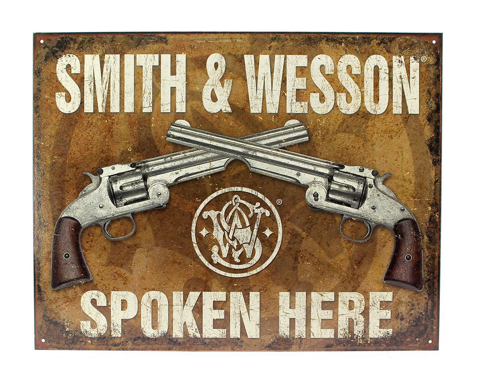 Placa Metálica Decorativa Smith & Wesson Spoken Here - Rossi