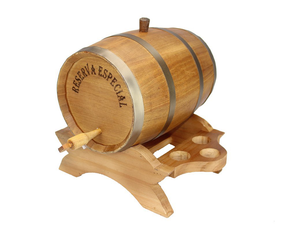 Barril De Madeira Misto Carvalho Nacional/umburana Com Suporte Para Copo Americano 5 Lt - Tanoaria Barros