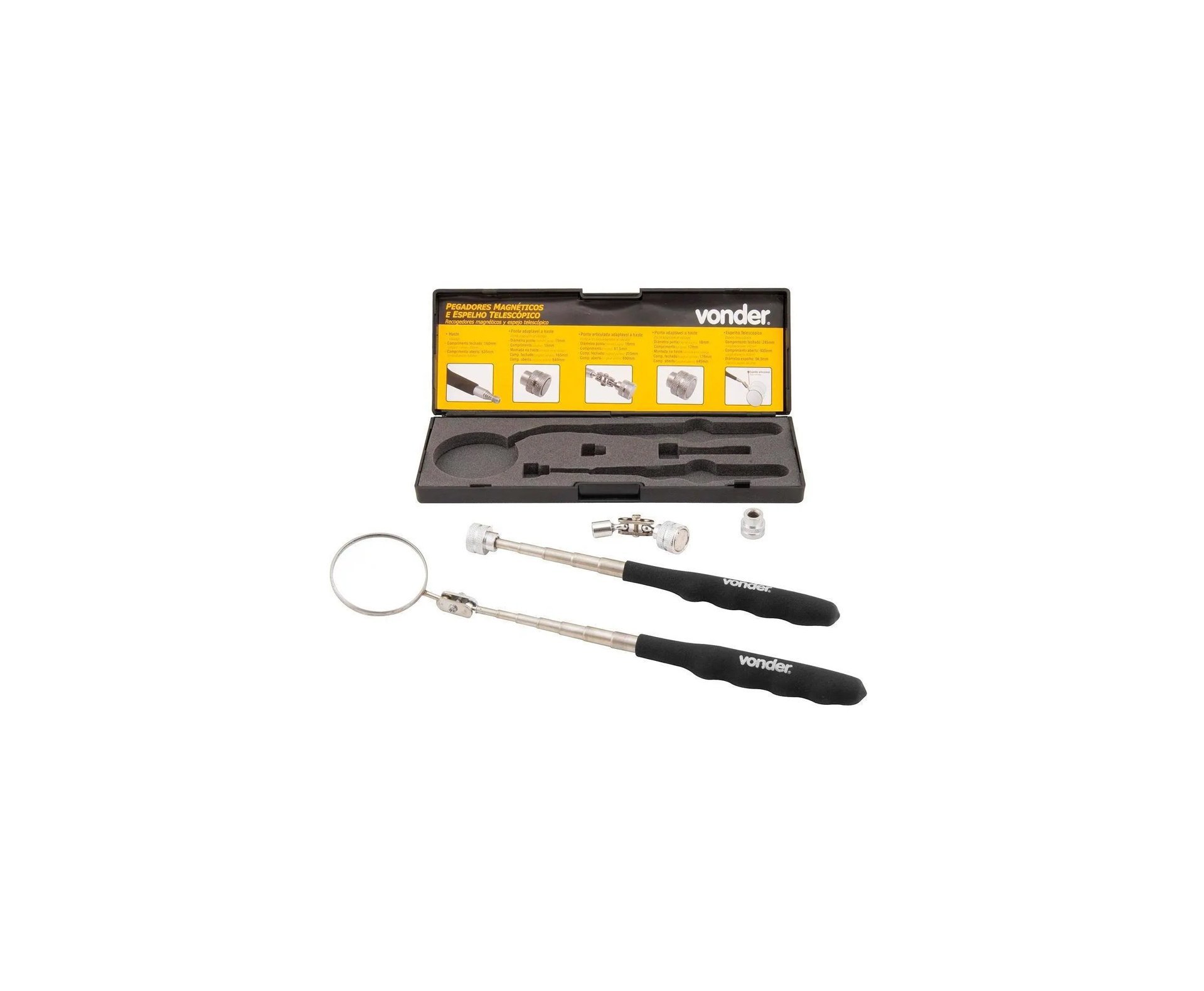Jogo Pegador Magnético Com Espelho Telescópico 5 Pçs - Vonder