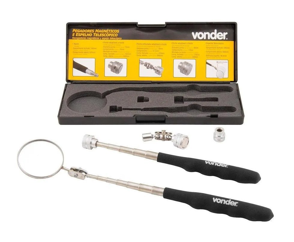 Jogo Pegador Magnético Com Espelho Telescópico 5 Pçs - Vonder