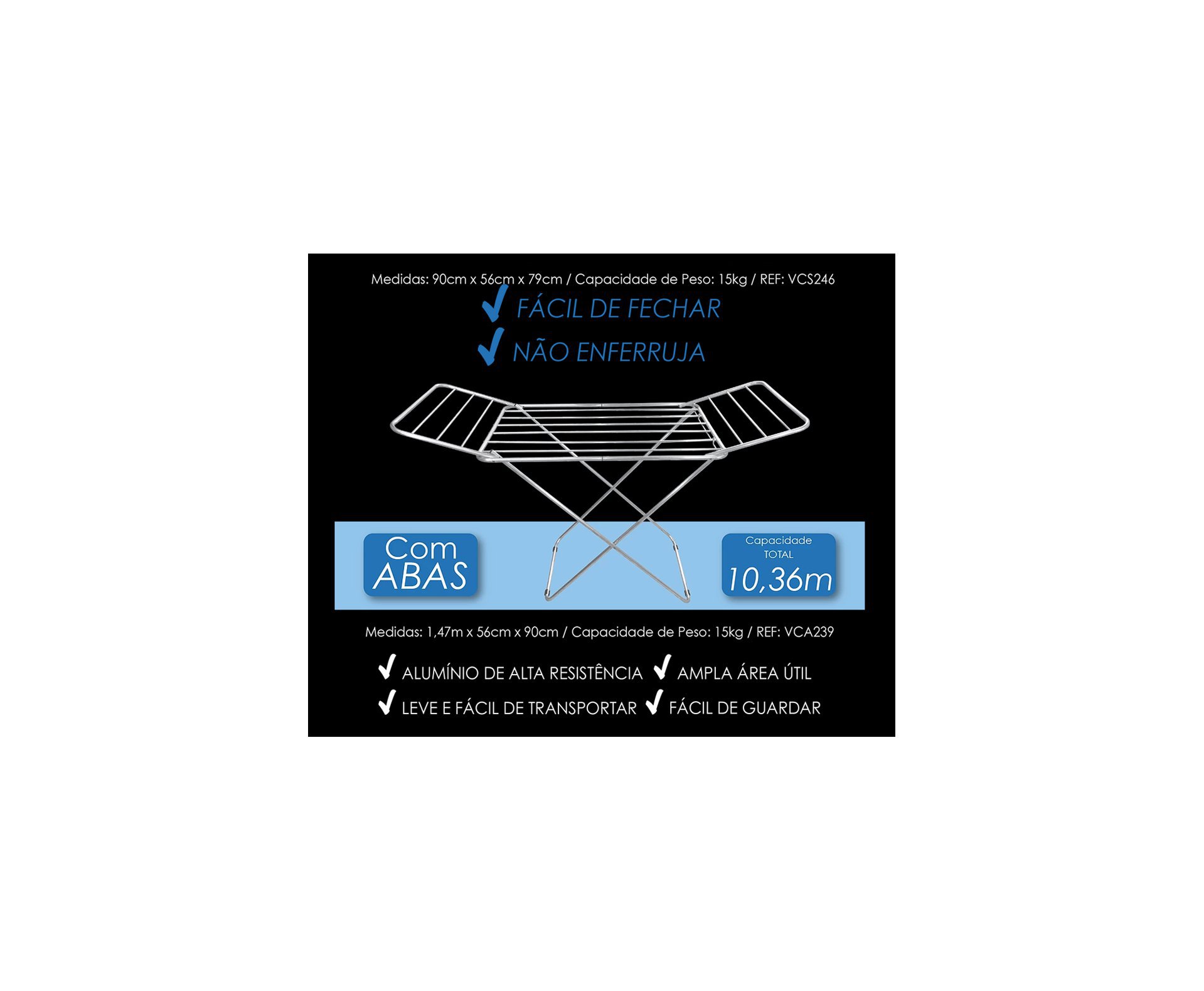 Varal De Chão Zaka Alumínio Com Abas