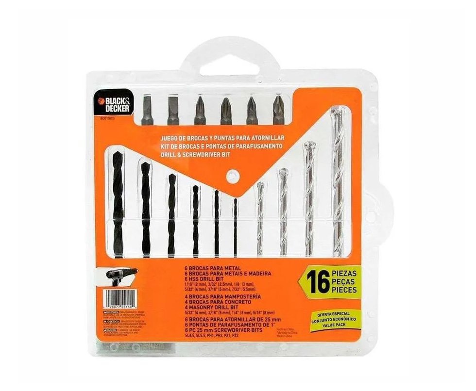 Kit Brocas E Pontas Com 16 Peças Bd0130cs Black E Decker