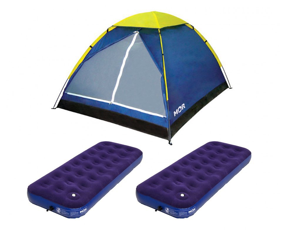 Barraca Iglu 4 Pessoas - Mor + 2 Colchão Inflável Multiuso Solteiro Com Fole Embutido - Mor