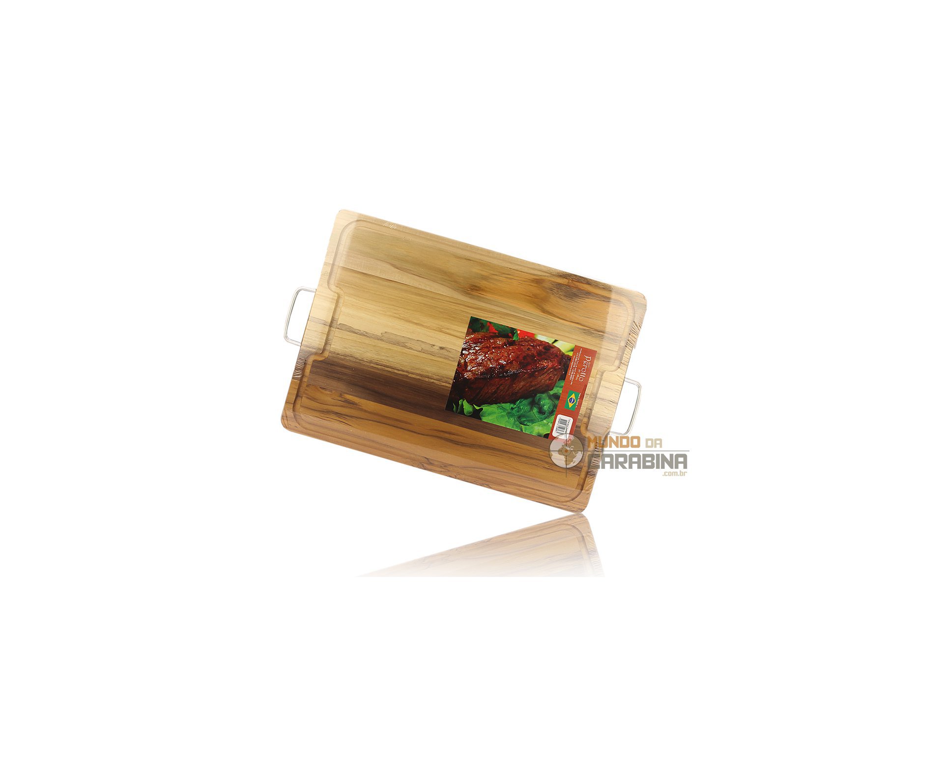 Tábua Para Churrasco Com Alças Metálicas - 50,0 X 36,0 X 1,7cm