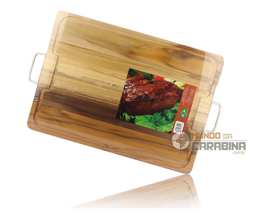 Tábua Para Churrasco Com Alças Metálicas - 50,0 X 36,0 X 1,7cm
