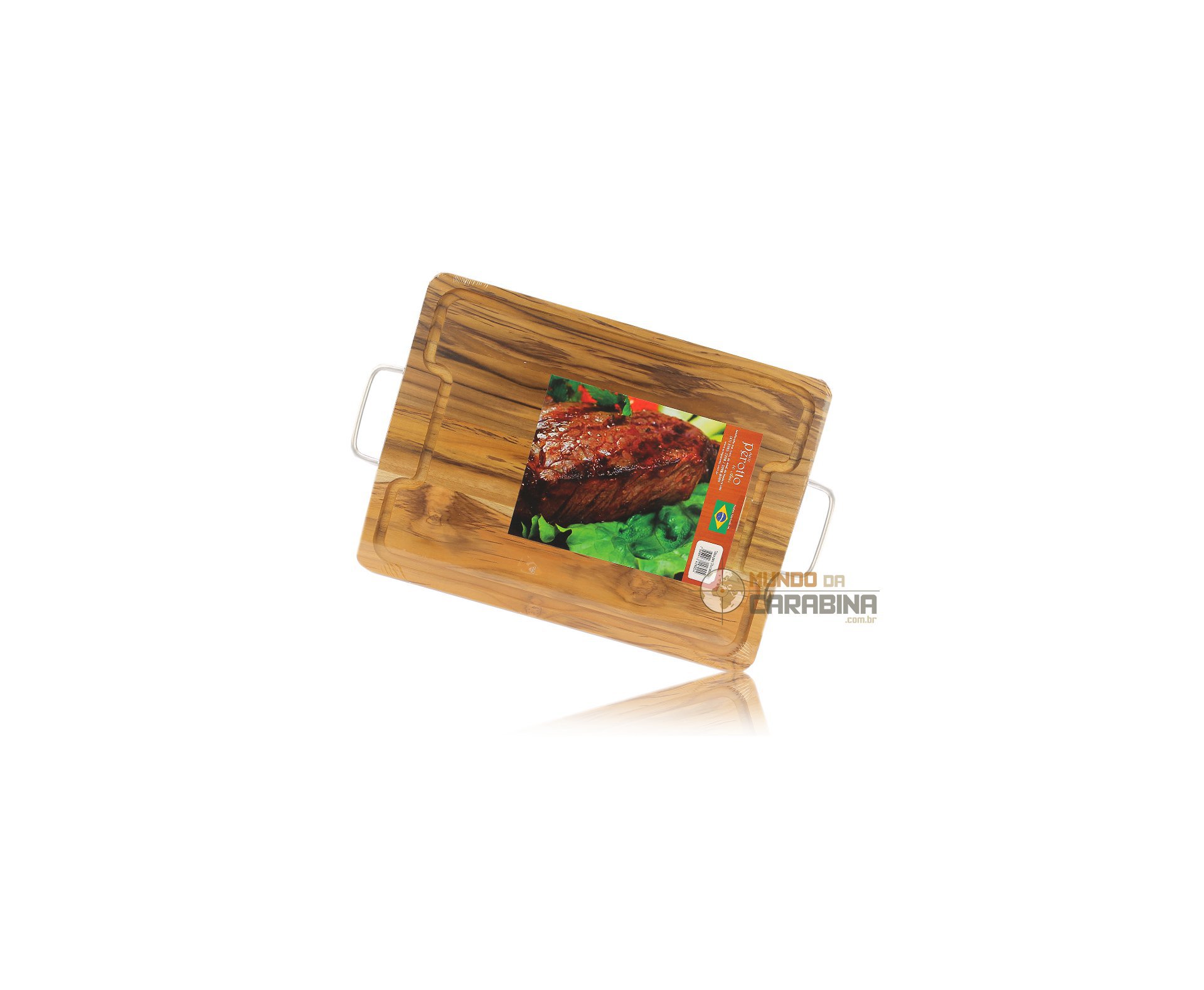 Tábua Para Churrasco Com Alças Metálicas 38,5 X 28,5 X 1,7cm