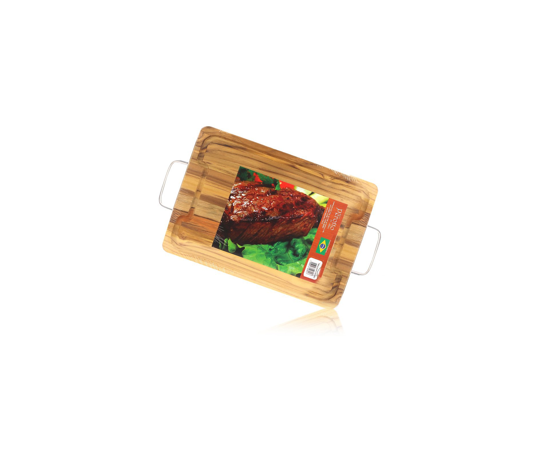 Tábua Para Churrasco Com Alças Metálicas - 33,5 X 24,0 X 1,7cm