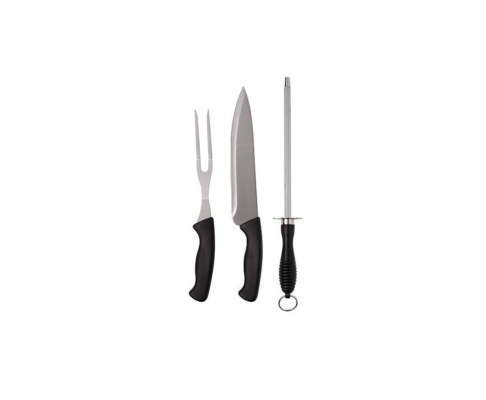 Conjunto Faca + Garfo + Chaira - Assador 3 Pcs - Mor