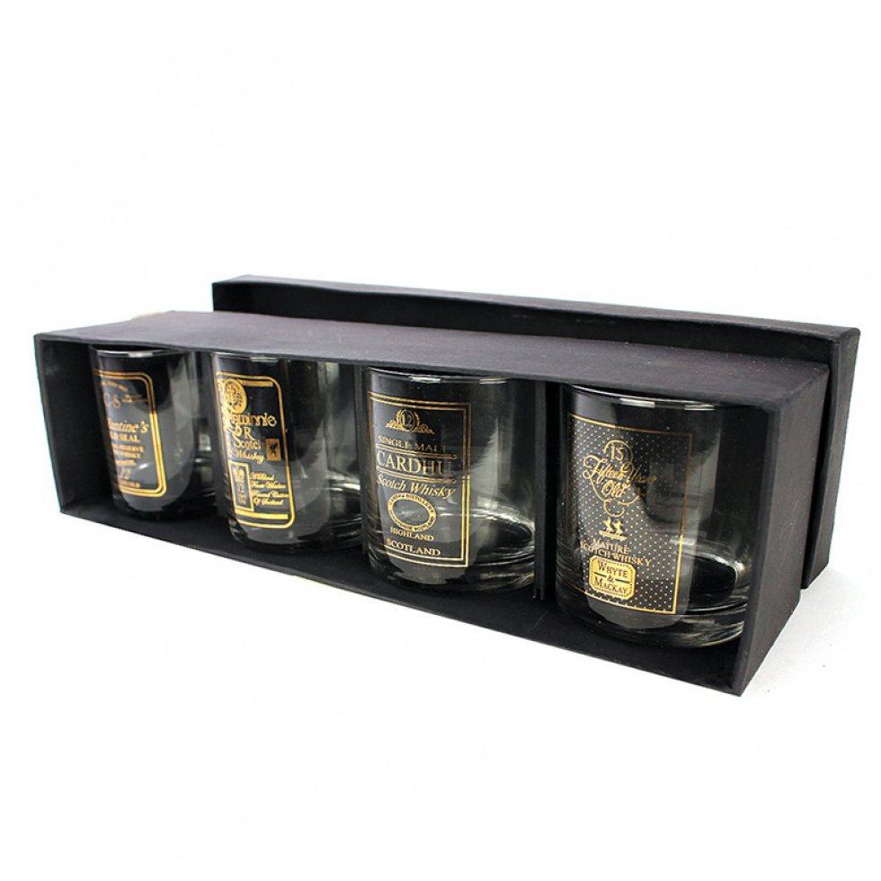 Conjunto 4 Copos Wisky Bx Black Tie Ouro