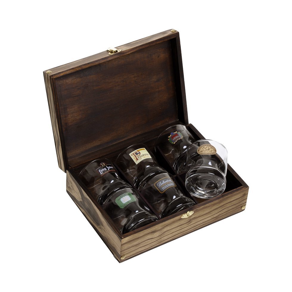 Conjunto Amassadinho - 6 Copos De Whisky + Caixa De Madeira