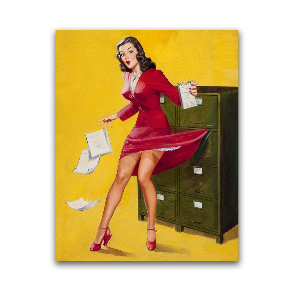 Placa Decorativa - Pin-up Escritório - 39x30 Cm - All Classics