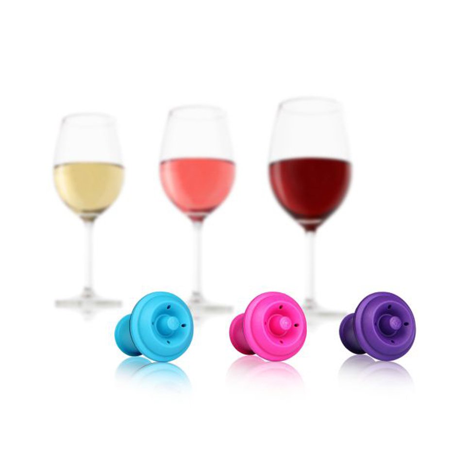 Conjunto De Rolhas Coloridas Para Vinho - 3 Unidades - Vacu Vin