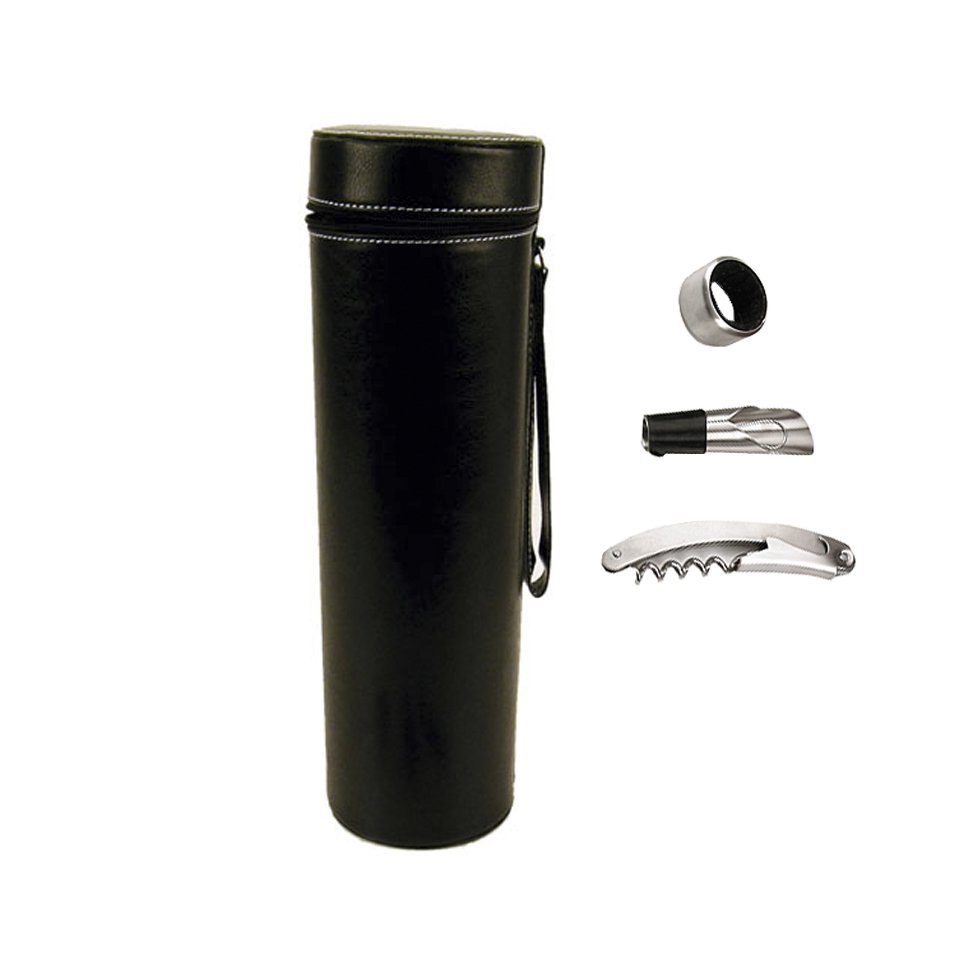 Bolsa Para Vinho + 3 Acessórios - Couro Sintético