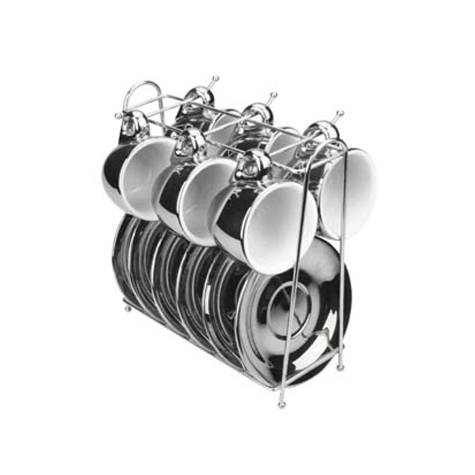 Conjunto Com 6 Xícaras De Café Cromadas / Brancas + Rack - Vice Versa