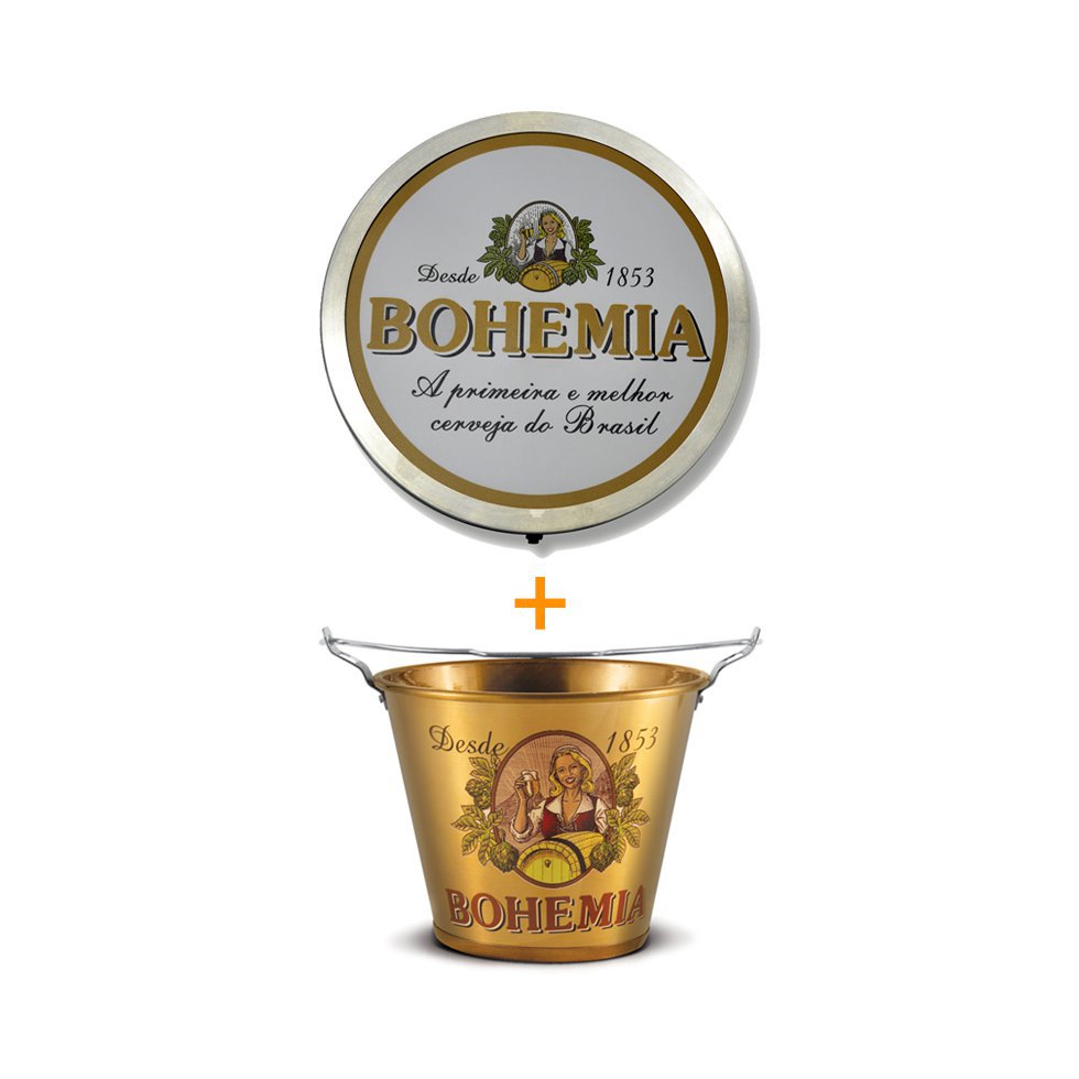 Luminoso Decorativo Redondo Bohemia + Balde De Alumínio Para Gelo Bohemia Retrô