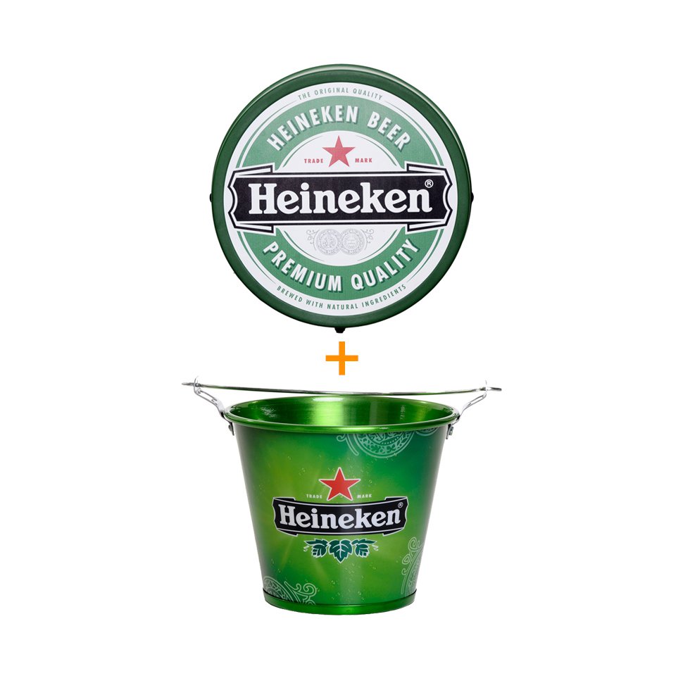 Luminoso Decorativo Heineken Verde + Balde De Alumínio Para Gelo Heineken