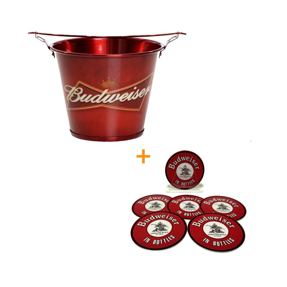 Balde De Alumínio Para Gelo Budweiser + Porta Copos De Plástico Budweiser