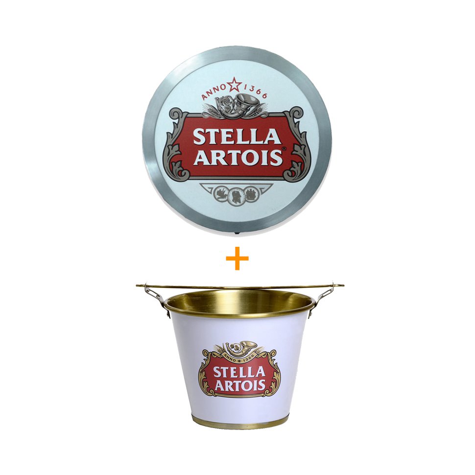 Luminosos Decorativo Redondo Stella Artois + Balde De Alumínio Para Gelo Stella Artois