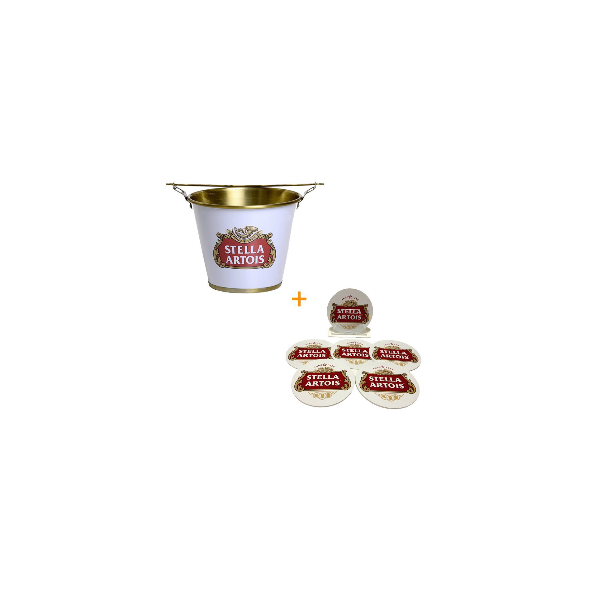 Balde De Alumínio Para Gelo Stella Artois + Porta Copos De Plástico Stella Artois