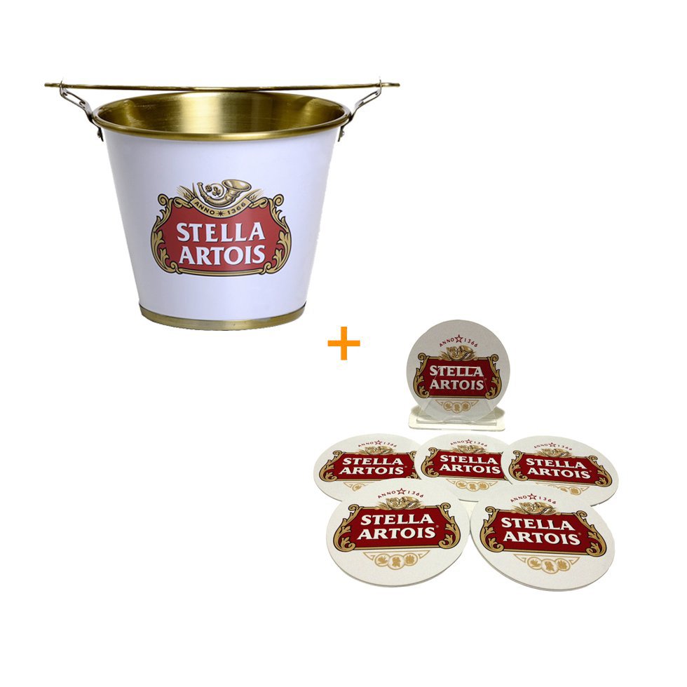 Balde De Alumínio Para Gelo Stella Artois + Porta Copos De Plástico Stella Artois