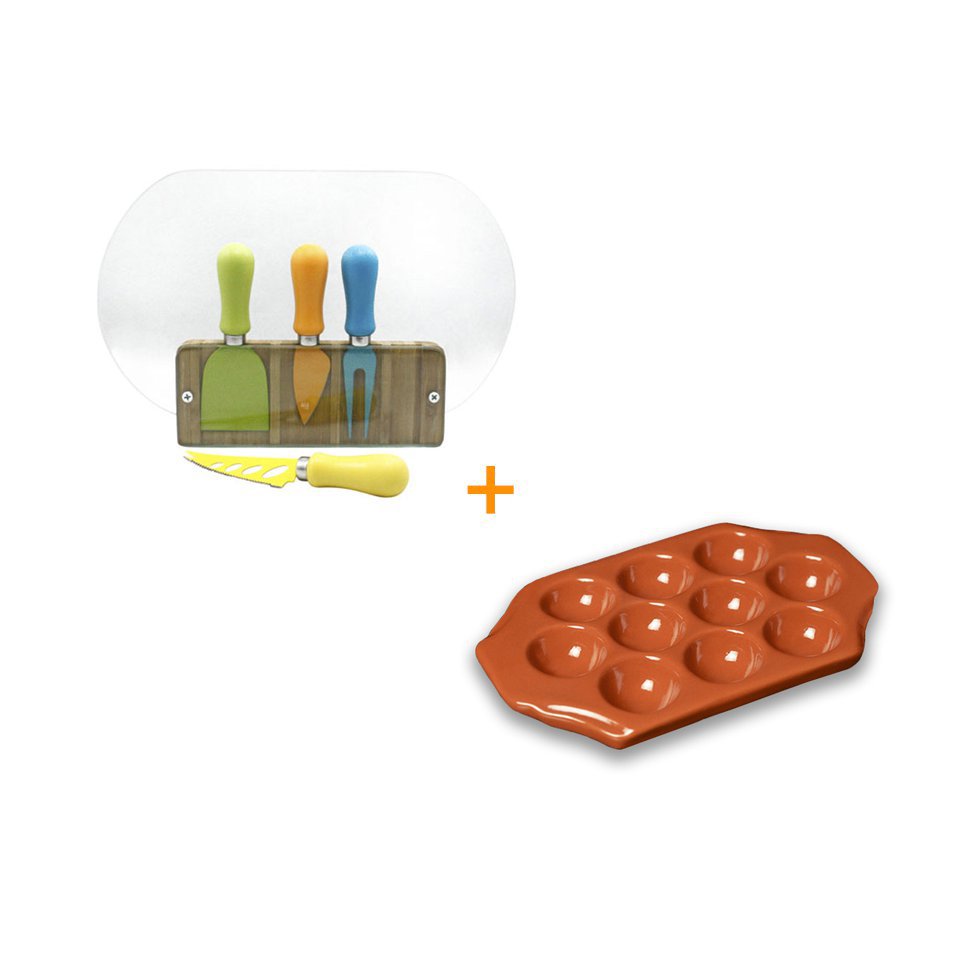 Conjunto Para Queijo Dynasty 6 Peças + Provolera De Cerâmica 10 Cavidades