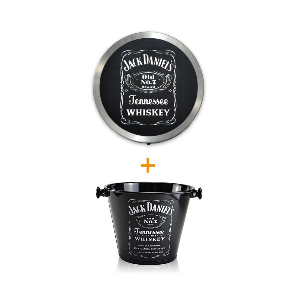 Luminoso Decorativo Redondo Jack Daniels + Balde De Alumínio Para Gelo Jack Daniels