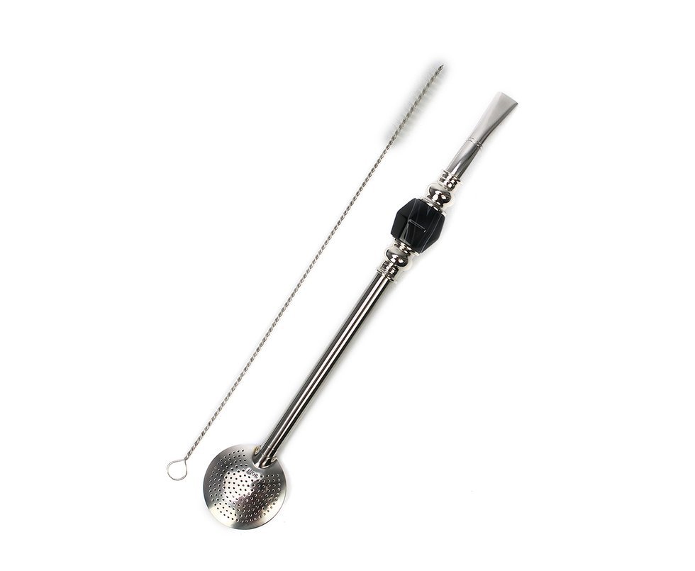 Bomba De Chimarrão - Inox + Detalhe Em Pedra Preta - Dal Castel